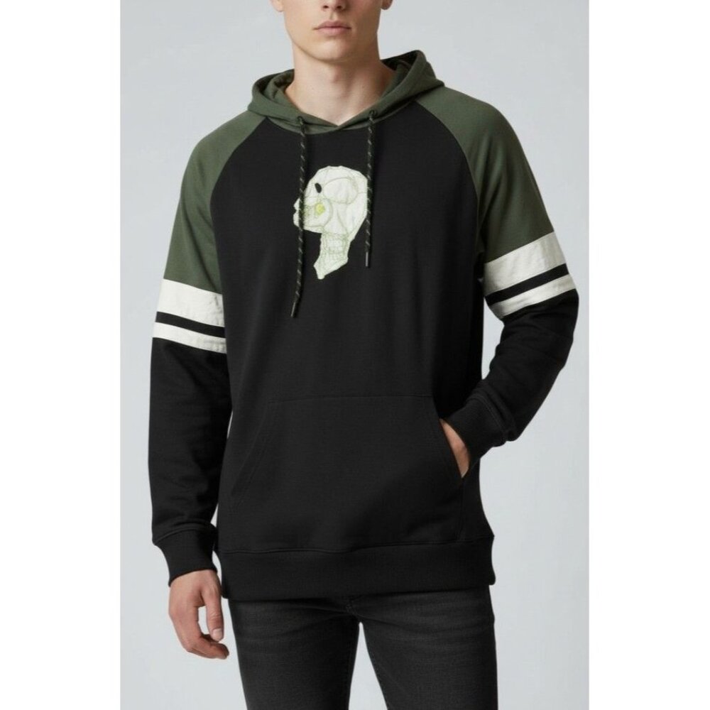 Westy Mens Black & Green Long-Sleeve Hoodie With Skeleton Design